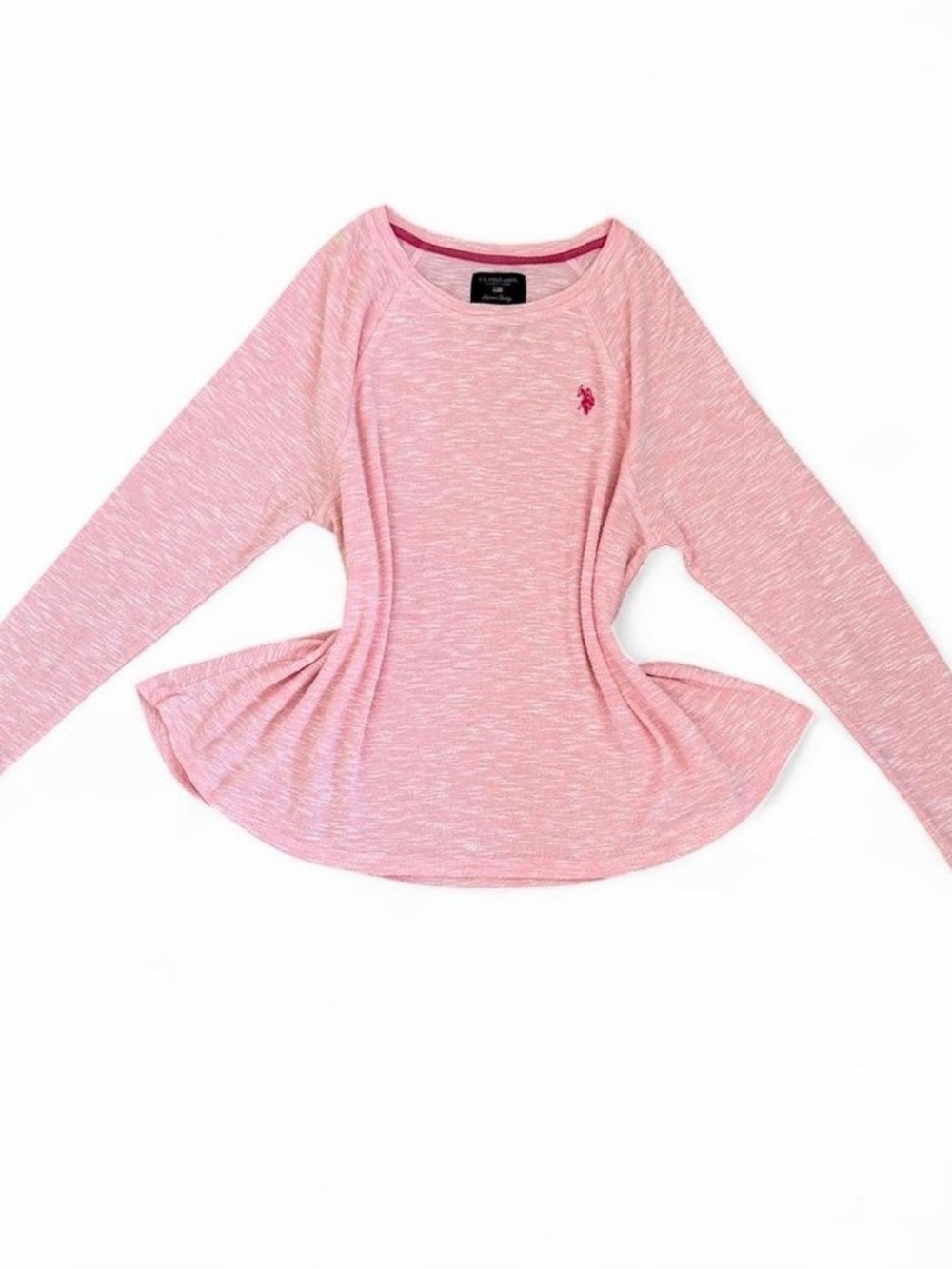 U.S. Polo Assn. Heathered Pink Long Sleeve Scoop Neck Top